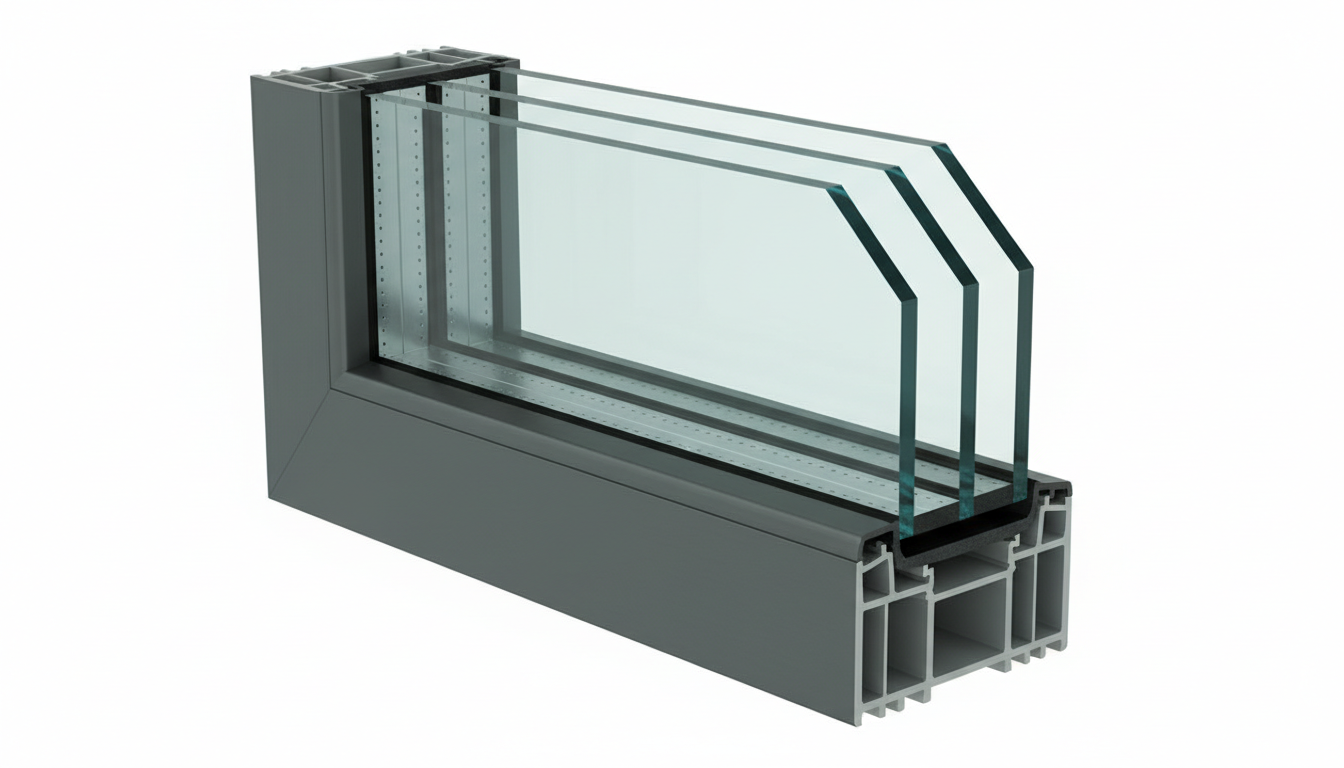 Cutout of a triple pane window, premium high-quality, clean background, photorealistic