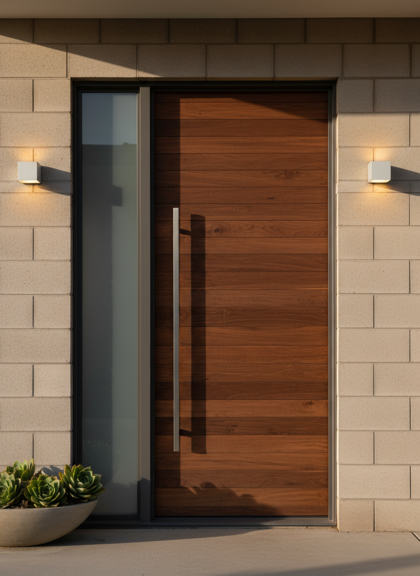 modern exterior wooden door Showcase an outside wooden door that is typically seen in modern homes now